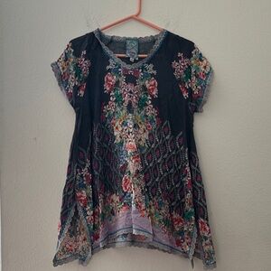Johnny Was Multicolor Floral silk Blouse
